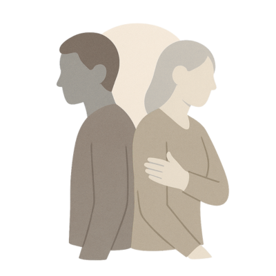 Illustration eines Paares mit abgewandten Gesichtern – Symbol für Beziehungsprobleme und emotionale Distanz