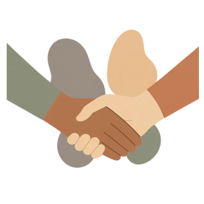 Illustration zweier Hände, die sich zum Handschlag treffen – Symbol für Vertrauen und therapeutische Zusammenarbeit