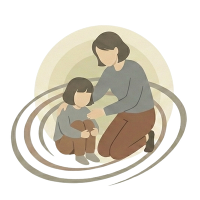 Illustration einer Mutter, die ein Kind tröstet – Symbol für Bindung, Schutz und emotionale Sicherheit
