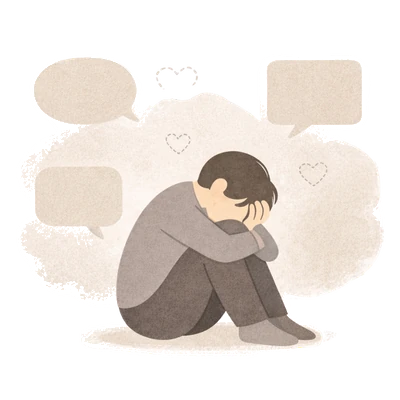 Trauriges Kind sitzt zusammengesunken mit leeren Sprechblasen – Symbol für emotionale Vernachlässigung