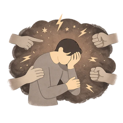 Kind wird von bedrohlichen Händen umgeben – Symbol für psychische Grenzüberschreitungen und Gewalt